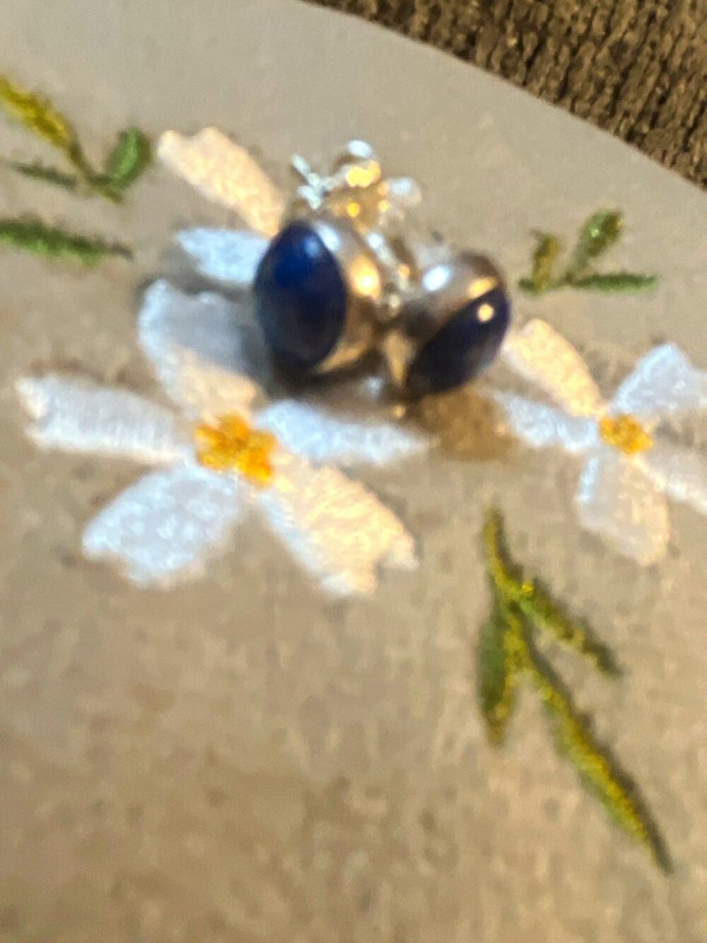 925 Sterling Silver Lapis Lazuli Round Stud Earrings Bezel Set Butterfly 4mm